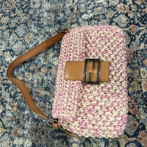 Fendi Pink and Cream Woven Shoulder Bag
